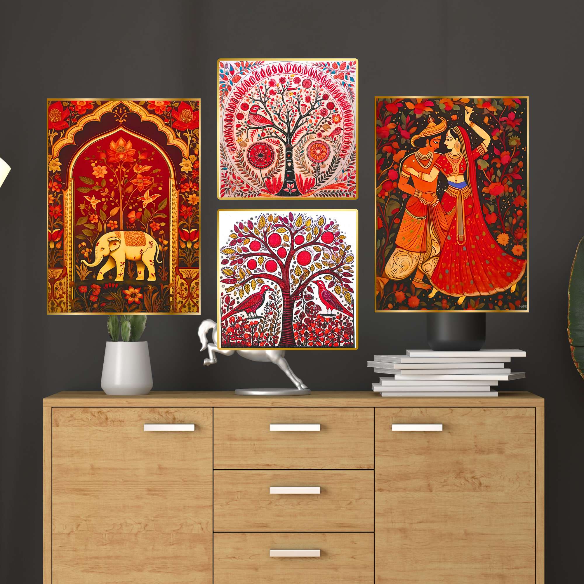 Set of Four Wall Paintings for Wall Dacoration Golden Framed Wall Paintings for Living Room & Bedroom Wall Art for Home Decoration & Office Wall Décor (13x10 inch CH-GD4-3)