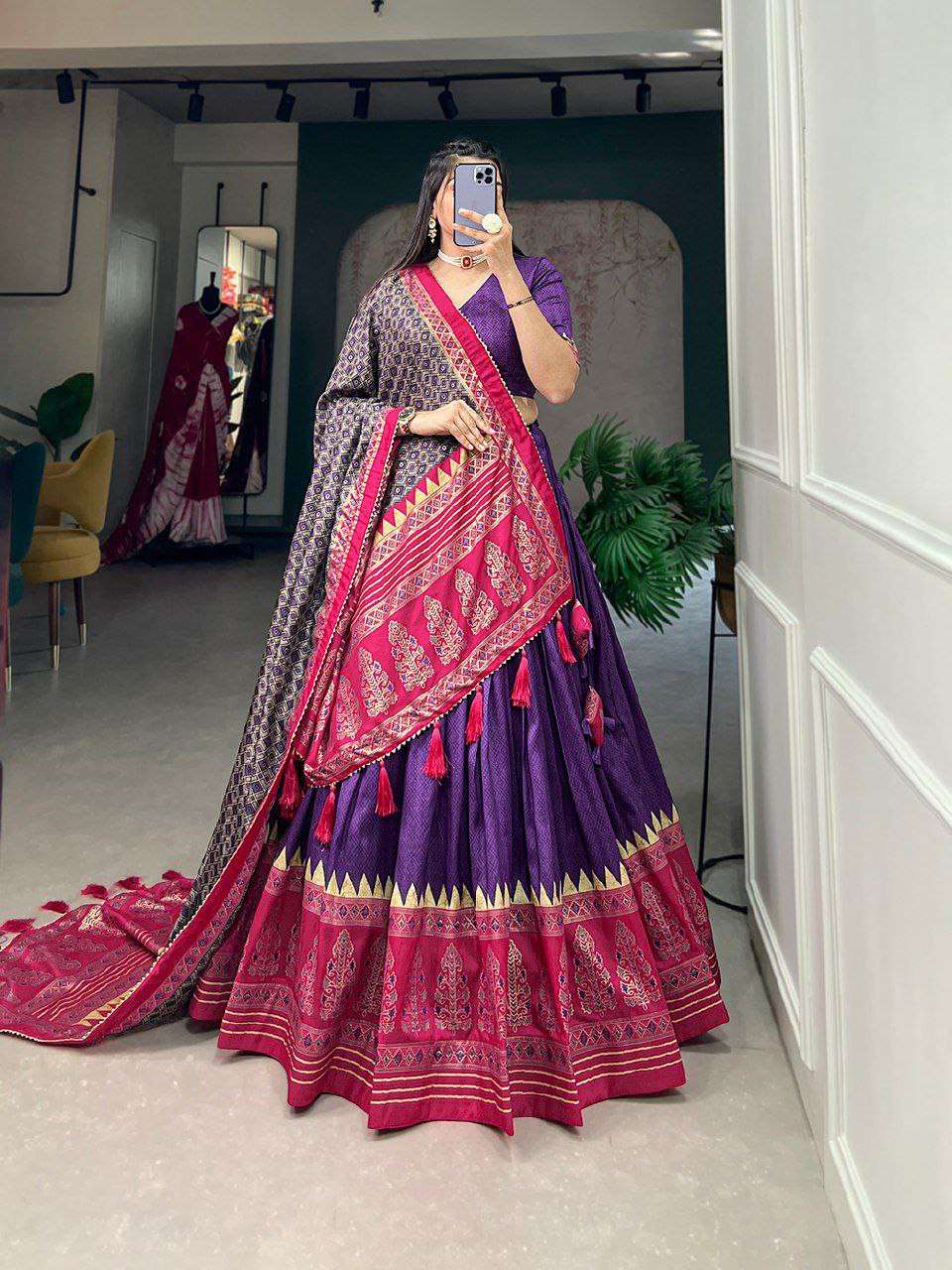 Women's Stitched Ethnic Lehenga Choli with Zari Border and Contrast Dupatta - Image 4